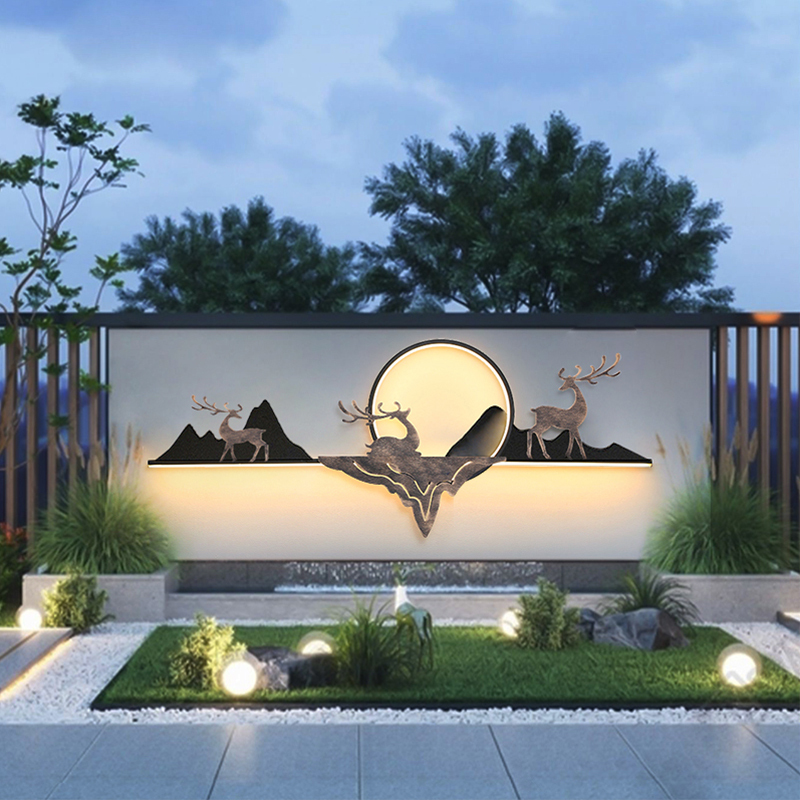Villa Outdoor Wall Lamp, New Chinese Style Outdoor Waterproof Courtyard Garden Background Wall Landscape Shadow Wall Decorative Light