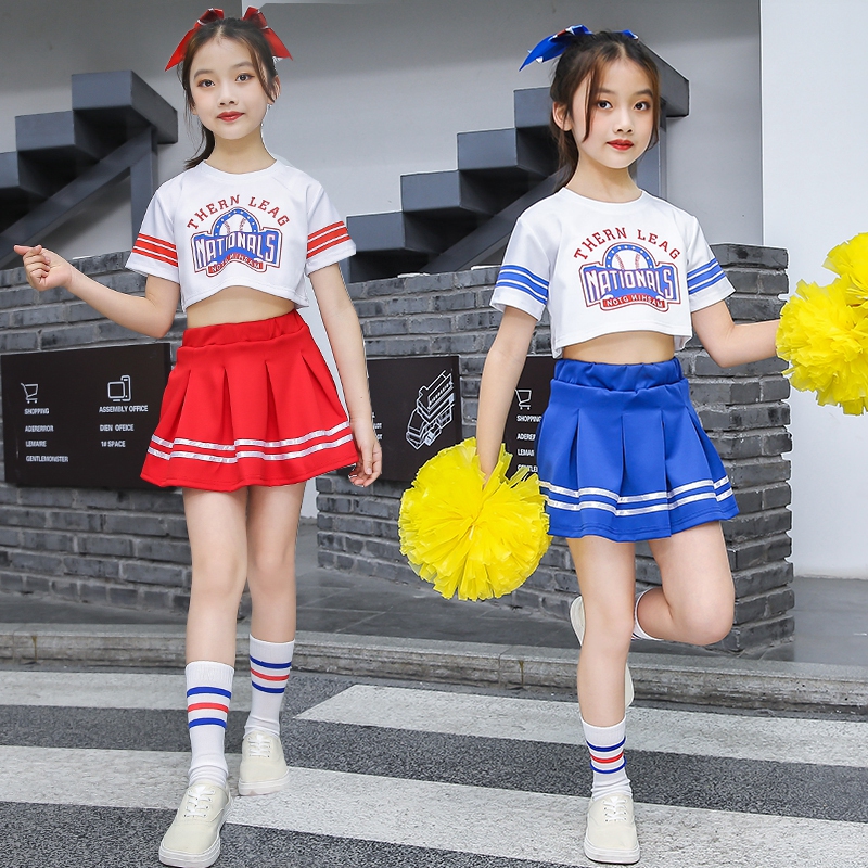 Children's cheerleading team performance clothing primary and secondary school students campus sports performance clothing men and women blue and red short-sleeved