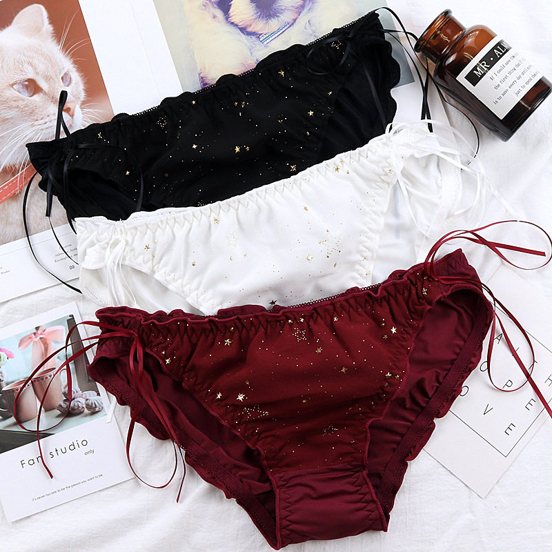 Day Ensemble Teenage Girl Ice Silk Briefs Female Lace Cute Student Triangle Pants Lady Antibacterial Sexy Low Waist Safety Pants Summer