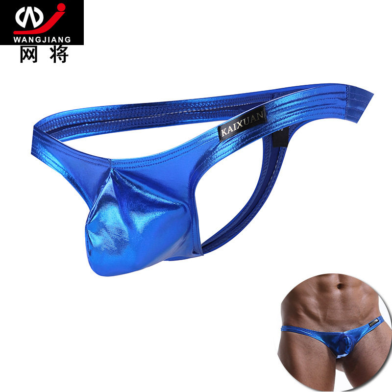 European and American style men's briefs men's low waist sexy U convex sexy imitation leather hot temptation T pants men's thongs