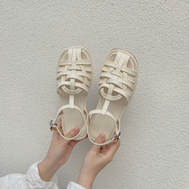 Baotou sandal womens summer 2021 new hollowed-out small crowdsourced high-grade sense of the flat bottom French style Roman shoes