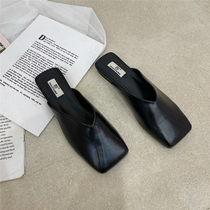 East gate pop retro square head V mouth slim and half drag Grandma shoes Soft bottom trendy outwear head Mueller shoes