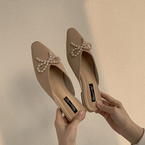 new cloorection strong push for Korean version 2021 Grandmother shoe pearl butterfly knot Baotou Half slipper