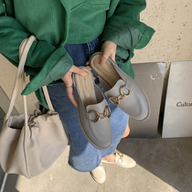 Slippers Women Fashion Exterior Wear 2021 Early spring New 100 hitch Han version Metal buckle Baotou lazy person One foot pedal Mueller shoes