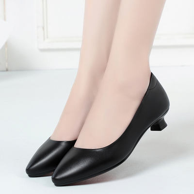 Pointed-toe shallow-mouthed work shoes, 3CM low-heeled work shoes, small leather shoes with heels, comfortable soft-soled professional shoes, one-step women's shoes