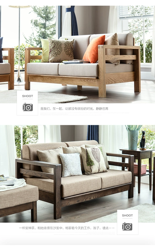 Tinh khiết sồi trắng sofa gỗ góc sofa sofa vải di động và rửa được ba chữ số phòng kết hợp sinh hoạt nội thất tối giản - Ghế sô pha giường ghế sofa