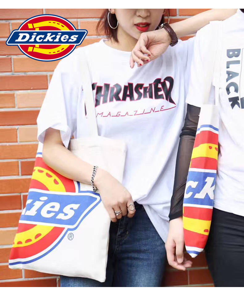 Túi vải chính hãng Dickies màu xanh lá cây cổ điển in logo túi tote mua sắm túi đeo vai tote túi nam và nữ - Túi của con người túi da cá sấu