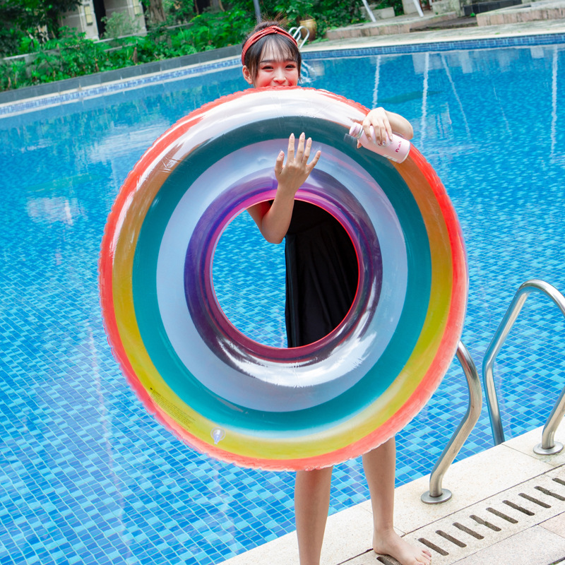 Explosion Thickened Inflatable Rainbow Swimming Ring Pvc Adult Lifebuoy Thickening Water Circle Children's Swimming Ring Armpits Collar-Taobao