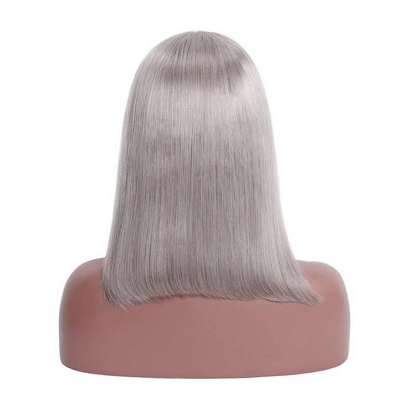 Grey Virgin Hair 13*4 Lace Bob Wig Gray Human Hair Full Wig