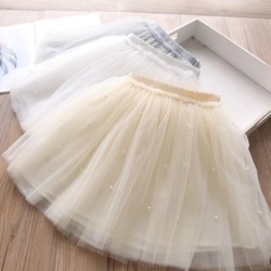 ເດັກຍິງແບບເກົາຫຼີ Princess skirt ເດັກນ້ອຍ pearl fluffy skirt ເດັກນ້ອຍແບບຕາຫນ່າງ skirt 2023 summer ແບບໃຫມ່