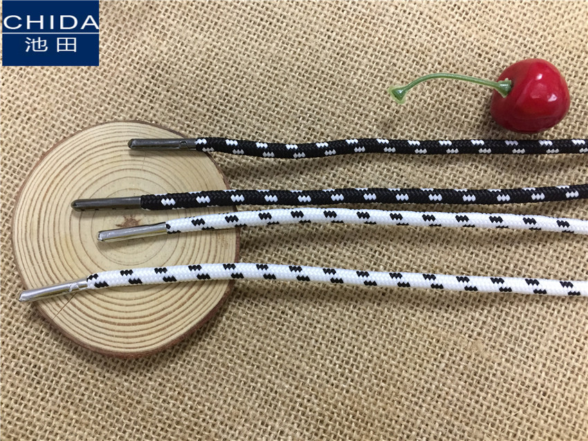 5mm Coarse Polyester Fiber Round Rope Hard Landen Grid Rope Metal Bullet Buckle Baotou Rope Cap Rope Waist Rope Black And White Rope