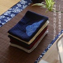 Embroidered cotton linen tea towel Japanese fabric thickened absorbent tea mat Zen kung fu tea towel linen cloth