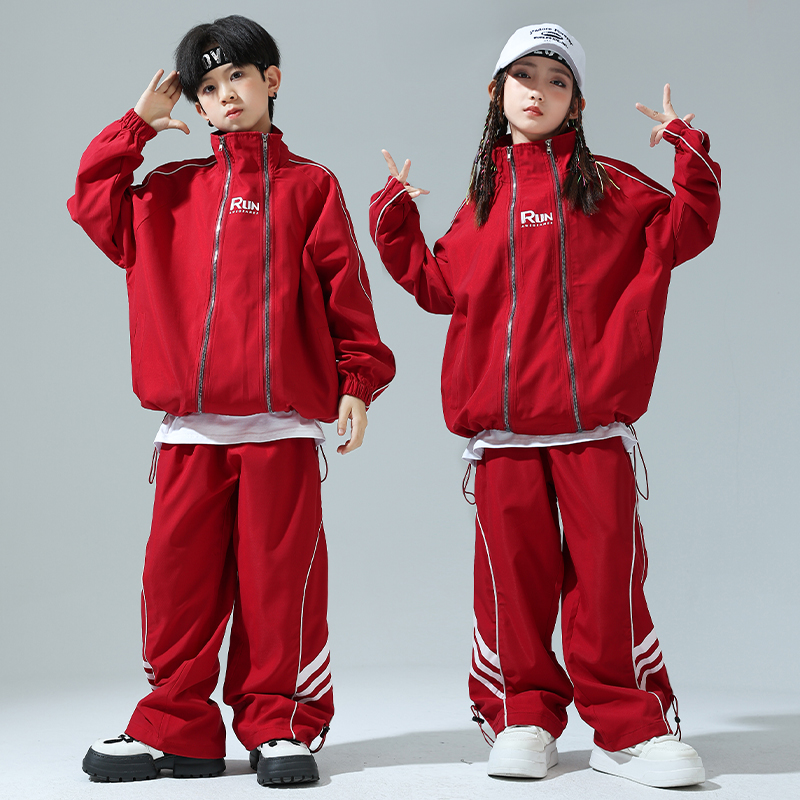 子供用ヒップホップファッション服、秋のトレンドブランド男の子と女の子のヒップホップスーツ、小学校運動会開会式衣装