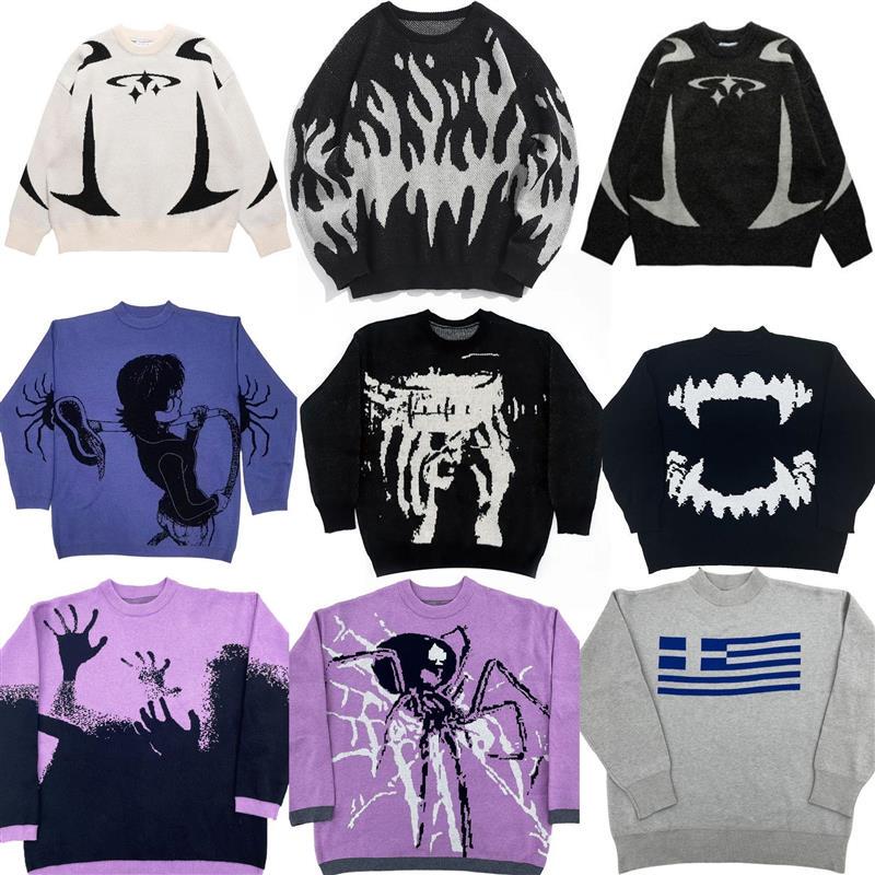 European and American High Street Y2K Jacket Sports Street Hip-Hop Casual Color-Blocking Loose Knit Sweater Unisex Sweater