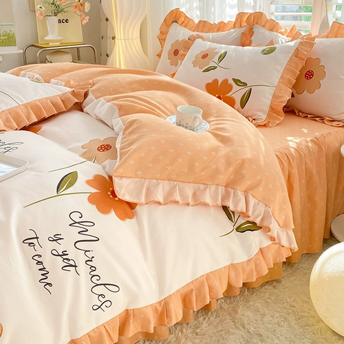 Хлопковый комплект, кровать для принцессы, простыня, пододеяльник, 4 предмета