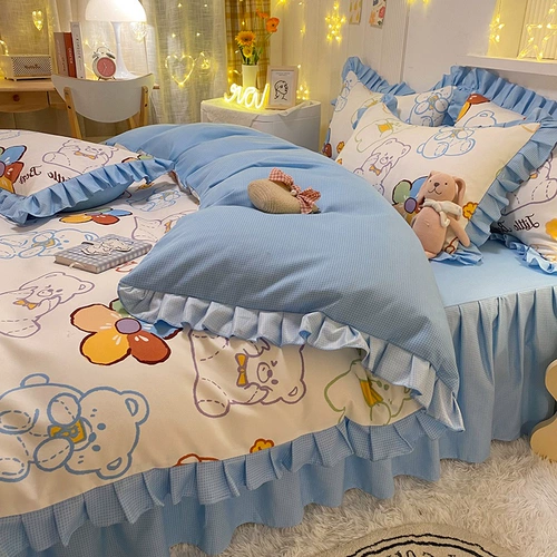 Хлопковый комплект, кровать для принцессы, простыня, пододеяльник, 4 предмета