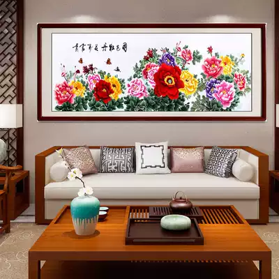 Su embroidery finished super large living room decorative painting embroidery imitation handmade national color Peony