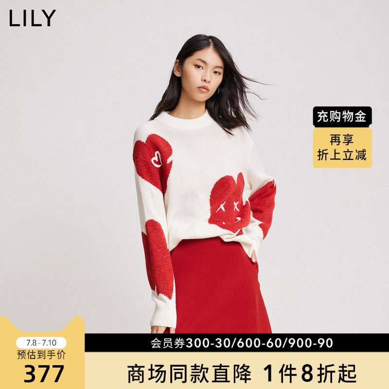 (co-section of the mall) LILY2022 Spring new women's dress New Year Red Caring and Knitted Sweater and Loose Sweater