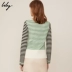Lili lily cửa hàng giảm giá chính thức 2019 mùa thu nữ áo len sọc cổ chữ V áo thun 119100B8323 - Áo len cổ chữ V