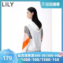 LILY2020 new womens fashion contrast color drawstring hooded loose sweater lazy wind pullover sweater