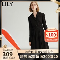 LILY new womens temperament irregular striped long-sleeved suit dress