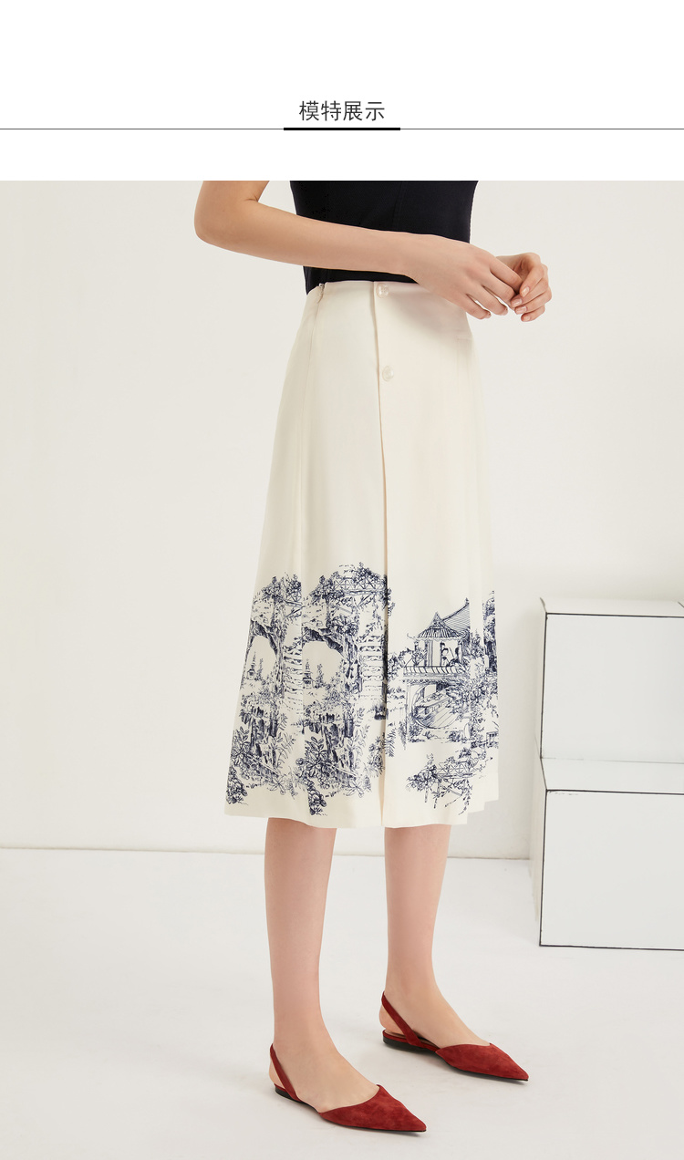 Lily2019夏新款女装定位百褶裙半身裙