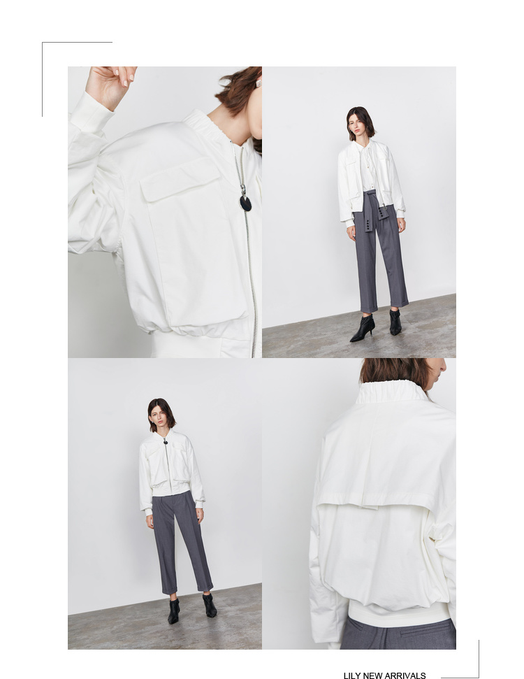 Lily2019 mùa thu mới của phụ nữ kinh doanh thời trang thể thao túi lớn áo trắng bóng chày giản dị 3921 - Áo khoác ngắn áo khoác da nữ