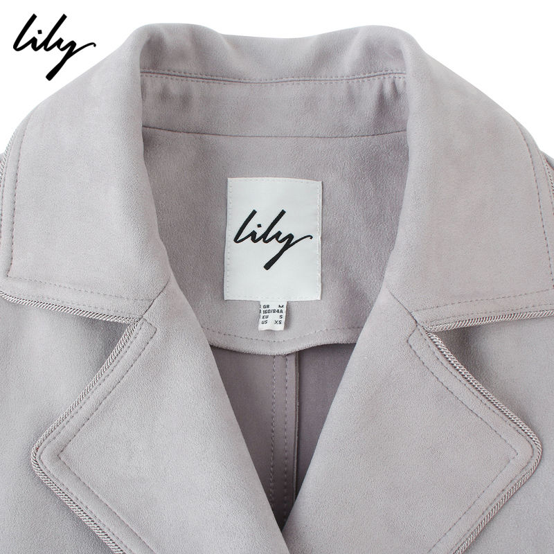 Lily 2019 mùa thu / mùa đông mới dài đến đầu gối áo gió belted khí phụ nữ áo khoác lông thú 1256