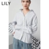 LILY2020 mẫu mới mùa xuân Kiểu dáng tương phản huỳnh quang màu nút cotton cổ chữ V nữ 120130C4238 - Áo sơ mi dài tay