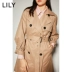 Lili lily2021 quần áo phụ nữ mùa thu Lily hit color áo khoác gió dài giữa ngực 120100C1608 - Trench Coat