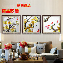 Su embroidery finished silk embroidery Magnolia Lotus triple painting living room porch decoration hanging painting clothing embroidery fabric