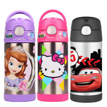 Two-piece American gourmet foogo childrens cartoon stainless steel thermos straw cup Baby water cup