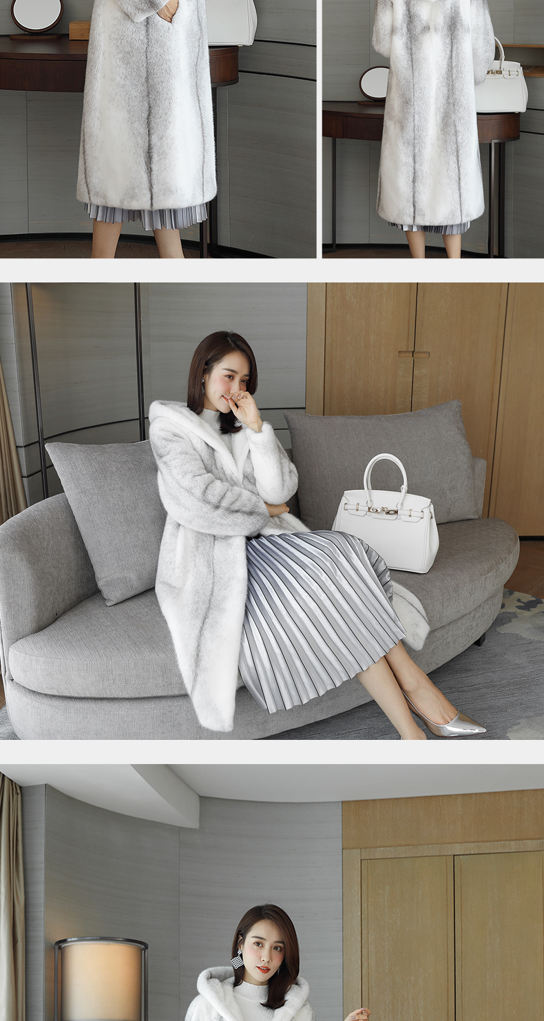 Áo khoác lông chồn nữ 2018 mới gọn gàng nhập khẩu Áo choàng lông chồn dài trùm đầu áo khoác lông chồn ao long