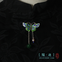  Dani original Fu Di]925 Sterling silver Cloisonne butterfly brooch corsage female collar needle cheongsam accessories gifts