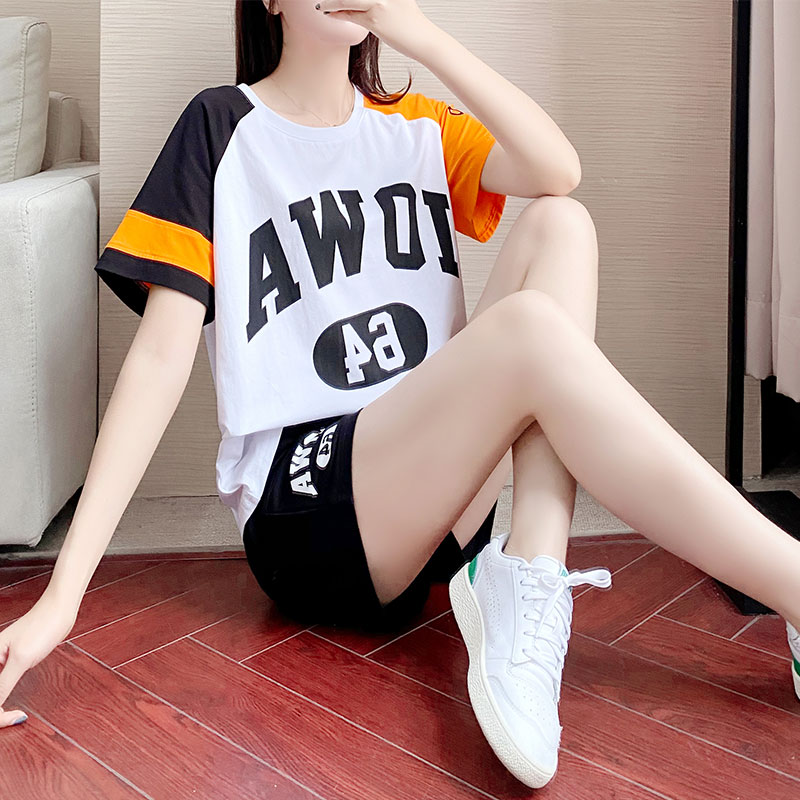 2022 summer Korean style trendy short-sleeved sports suit women's loose casual shorts two-piece fashion student running suit