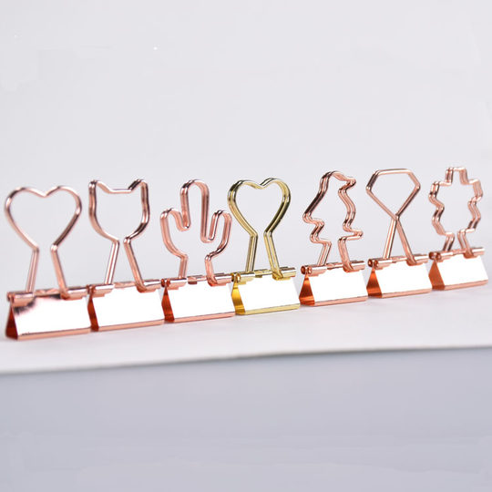 Creative office stationery high-end rose gold love swallowtail clip 12 pack information storage long tail clip cartoon