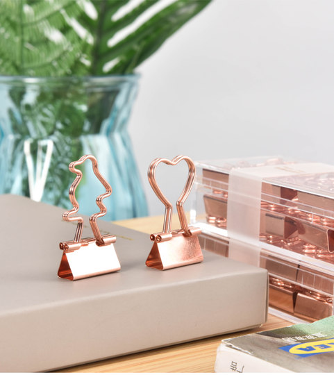 Creative office stationery high-end rose gold love swallowtail clip 12 pack information storage long tail clip cartoon