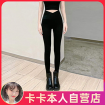 Kaka womens official flagship high waist belly lift hip plus velvet Barbie shark leggings womens winter wear season