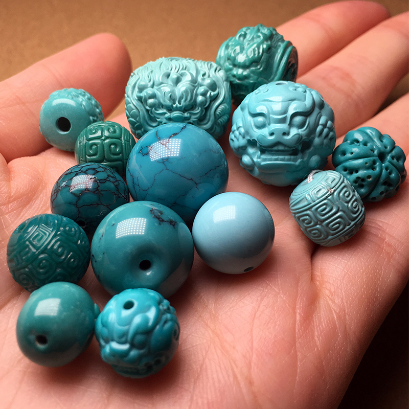 Raw ore high porcelain blue turquoise round ball loose beads back beads old type bead barrel beads Vajra Bodhi with bead set assembly ornaments