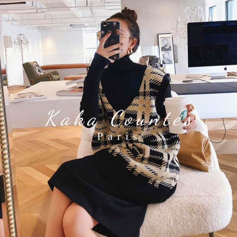 Sandro Moscoloni autumn new small fragrance dress suit sweater vest skirt two-piece women