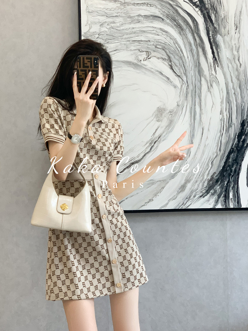 Sandro Moscoloni French style polo dress woman 2022 summer fit retro waist display slim knit dress