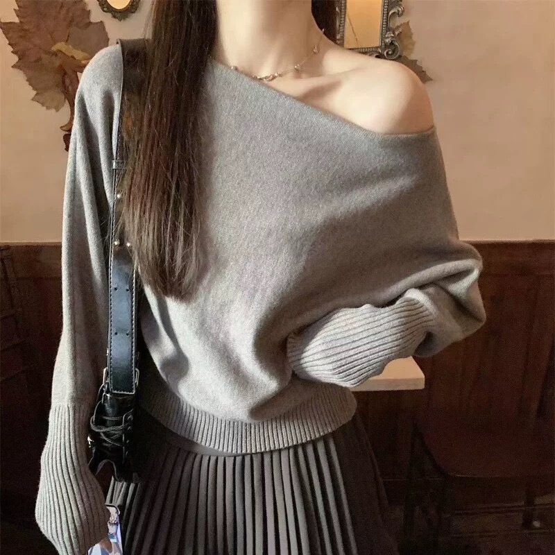 Gentle Slanted Shoulder~ Merino 100% Pure Wool Sweater for Women, Off-Shoulder Sweater, Autumn and Winter Knitted Base Layer Gentle Slanted Shoulder~ Merino 100% Pure Wool Sweater for Women, Off-Shoulder Sweater, Autumn and Winter Knitted Base Layer