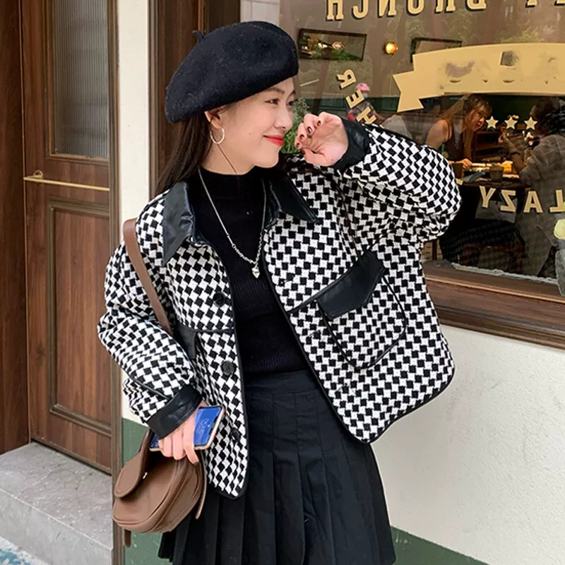 Демисезонная универсальная куртка, короткая шахматная, стиль Chanel, коллекция 2022 года, новая коллекция, для подростков, увеличенная толщина