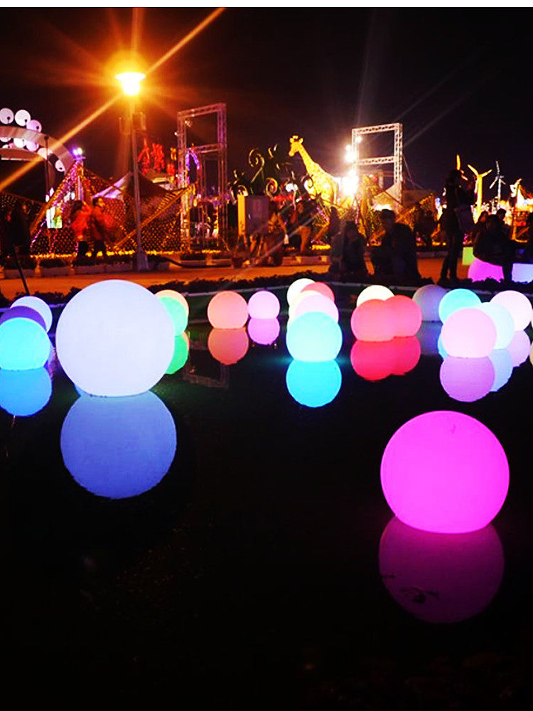 Led luminous round ball lamp waterproof straw terrace light outdoor real estate central road floor lamp creativity Seven colorful chandelights