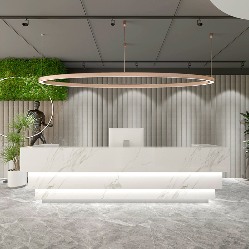 The company's simple and modern front desk reception desk clothing store beauty salon hotel light luxury imitation marble bar cashier counter