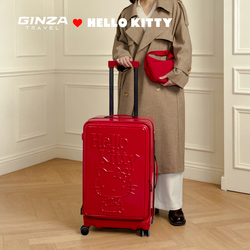 Ginza X Hello Kitty 2026 New Genuine Suitcase for Women, Front Opening, Practical, High Aesthetic Value, Red Trolley Case
