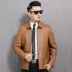 Haining mới lớp đầu tiên da bò áo khoác da ngắn của nam giới mỏng ve áo da trung niên Áo khoác da nam mùa đông giản dị - Quần áo lông thú