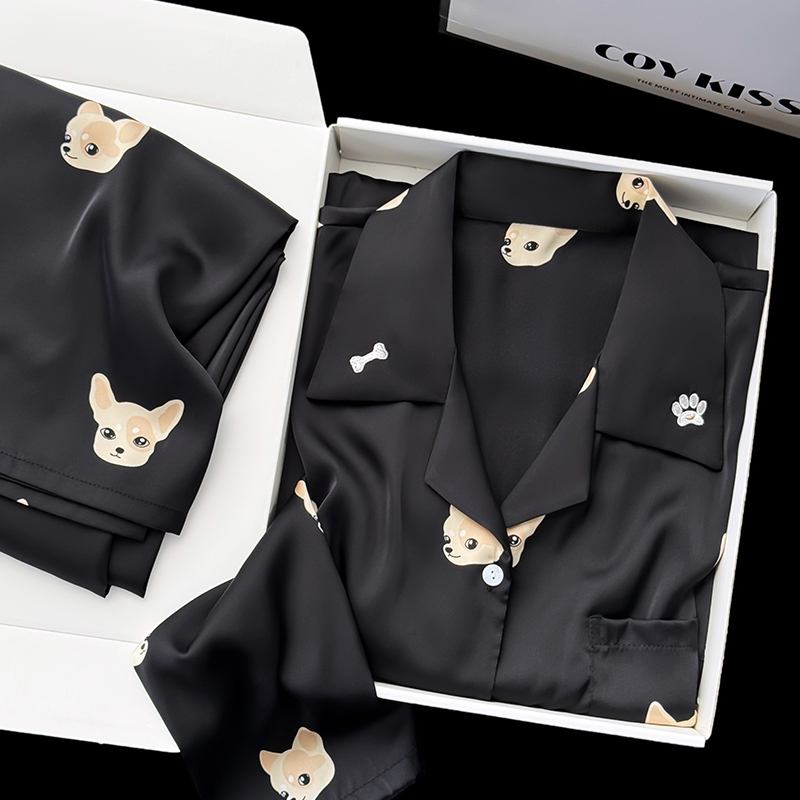 Coy Kiss Silk Puppy Pajamas for Women 2026 New Celebrity Style Gift Box Unisex Loungewear Coy Kiss Silk Puppy Pajamas for Women 2026 New Celebrity Style Gift Box Unisex Loungewear