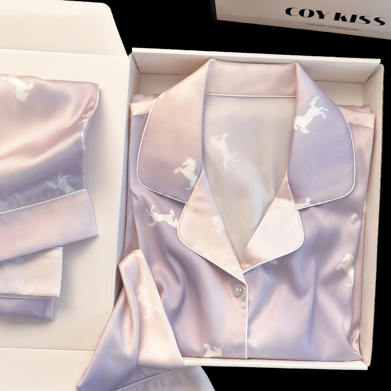 Coy Kiss Silk Pajamas for Women, Spring and Summer 2026 New Model, Gift Box Set for Girlfriend, High-End Loungewear Set