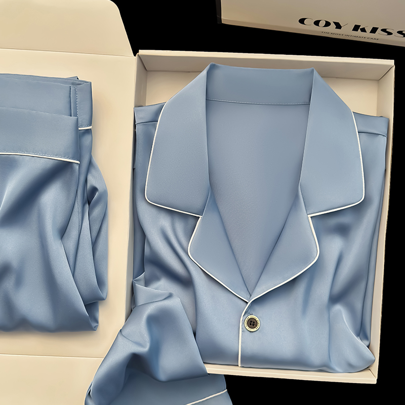 Coy Kiss Silk Pajamas for Men, New Spring Style, Solid Color, Elegant and High-End Feel, Gift for Boyfriend, Loungewear Set